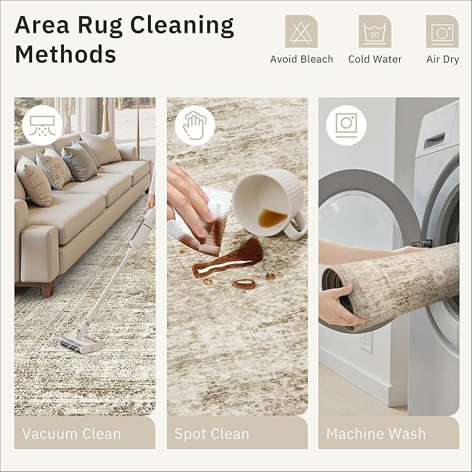 Runner Rug 2'6" x 12' Washable Non-Slip Runner Rugs for Kitchen Bathroom Laundry Room Vintage Ultra Thin Runners for Hallway Entryway Brown