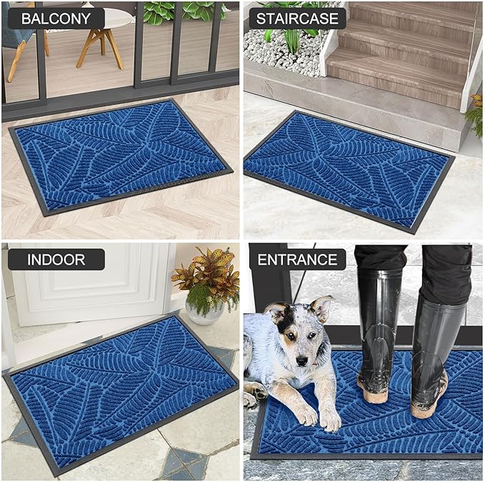 Colorxy Waterproof Doormat, Sturdy Natural Rubber Front Door Mats, Non Slip Low Profile Indoor Outdoor Entrance Mat, Stain Resistant Easy Clean Floor Mat for Patio or Entryway, 47"x17", Light Blue