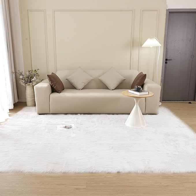 ORINOVA White Rugs for Living Room 6x9 Area Rugs for Bedroom Large Washable Faux Sheepskin Fluffy Fur Rug Nursery Rugs Room Décor