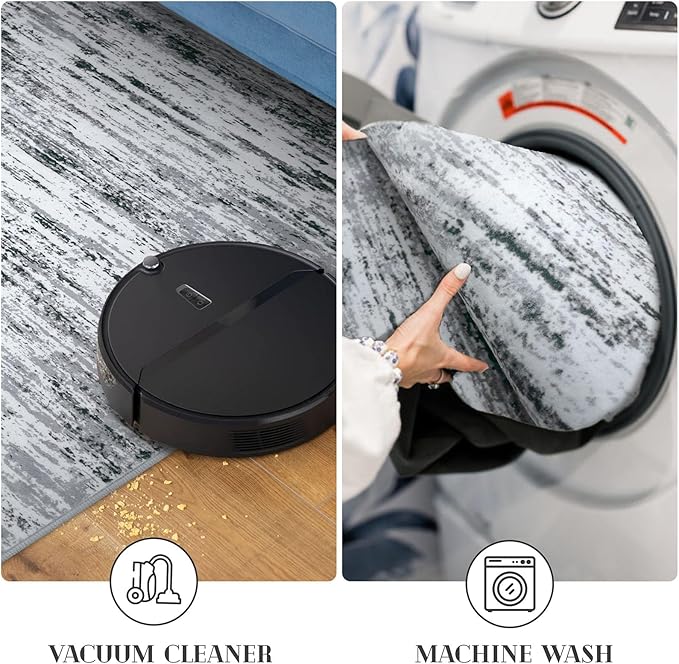 Lansny Modern Abstract Runner Rug 2.6x16, Black Grey White Washable Long Kitchen Runner Non-Slip Soft Hallway Rug Runner Thin Print Faux Wool Carpet for Entryway Bedroom Laundry Room Indoor Home Decor