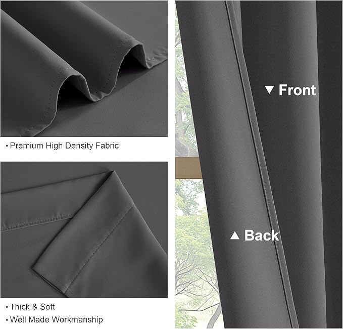 Pony Dance Blackout Curtains Thermal Insulated Window Treatment Panels Room Darkening Shade Drapes for Living Room Back Tab/Rod Pocket Bedroom Draperies, 55 x 90 Inch, Grey, 2 Panels