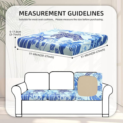 8Pcs Stretch Patio Cushion Covers,Outdoor Couch Covers Replacement,Outdoor Couch & Sofa Slipcovers,for Patio Furniture Cushion Covers,Washable Reusable Furniture Protector (Sea Turtle,Cover Only)