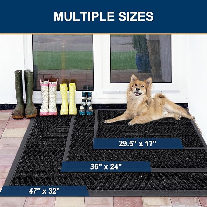 Smiry Front Door Mat Outside Entrance, Heavy Duty Sturdy Natural Rubber Doormat, Trap Dirt and Moisture, Easy Clean Low Profile Mats for Indoor Outdoor Entry, Irregular Triangle (71x47, Black)