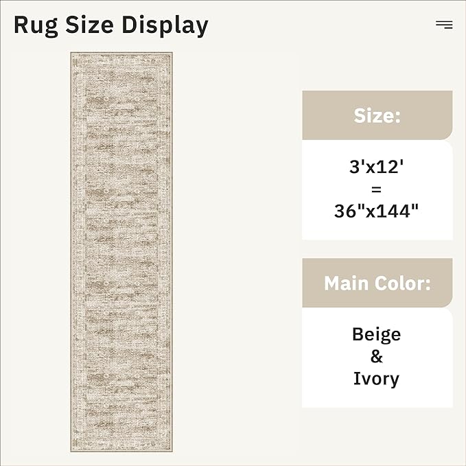 Runner Rug 3x12 Washable Non-Slip Hallway Runner Rugs for Kitchen Bathroom Laundry Room Brown Vintage Floor Carpet Runners for Hallways Entryway
