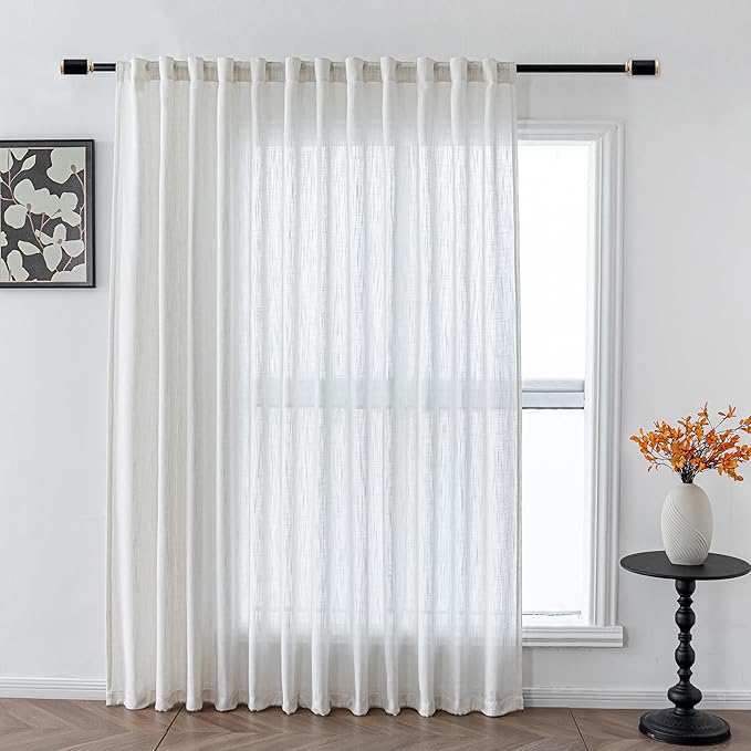 MYSKY HOME 90 Inch Natural Curtains for Sliding Glass Door Windows, Living Room Decoration Cotton Drapes Soft Comfortable Touch Farmhouse Country Patio Treatment Set, Beige White, 100" Width, 1 Panel
