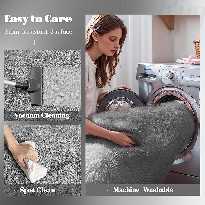 6x9 Area Rug for Living Room: Fluffy Shag Soft Washable Rugs Large Fuzzy Plush Indoor Carpet for Bedroom Nursery Playroom Kids Girls Boys Room (Grey, 6'x9')