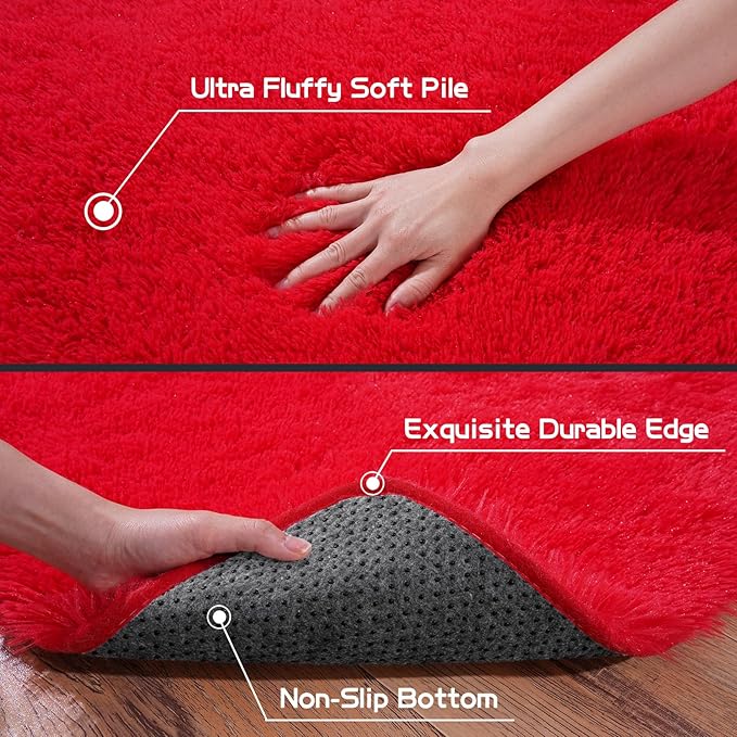 Pionblank Super Fluffy Area Rug for Living Room 5x7 Feet, Modern Indoor Shaggy Carpet, Soft Plush Non Slip Rugs for Bedroom Kids Room Teens Dorm Cloakroom Home Decor, Red