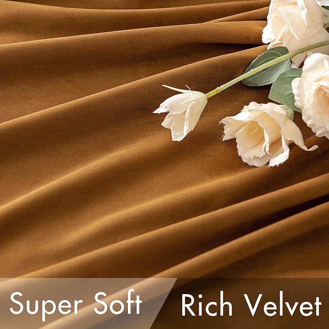 MIULEE Velvet Curtains 63 inches - Luxury Blackout Curtains for Bedroom Living Room Thermal Insulated Super Soft Window Drapes Rod Pocket & Back Tab, Gold Brown, W52 x L63 inches, 2 Panels