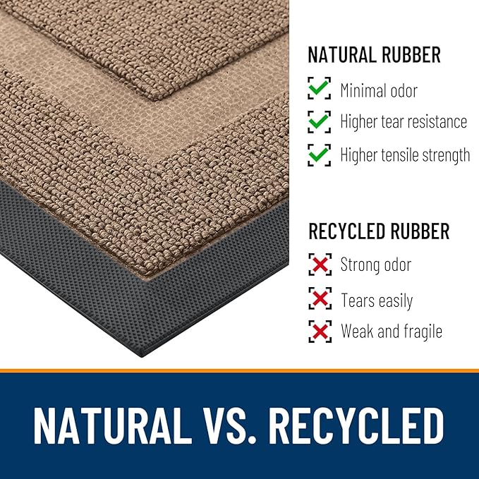 OLANLY Front Door Mat Indoor Outdoor Entrance, Waterproof All-Season, All-Weather Doormat, Sturdy Natural Rubber, Low Profile, Easy Clean Patio Porch Entryway Mat, 35x23, Mocha