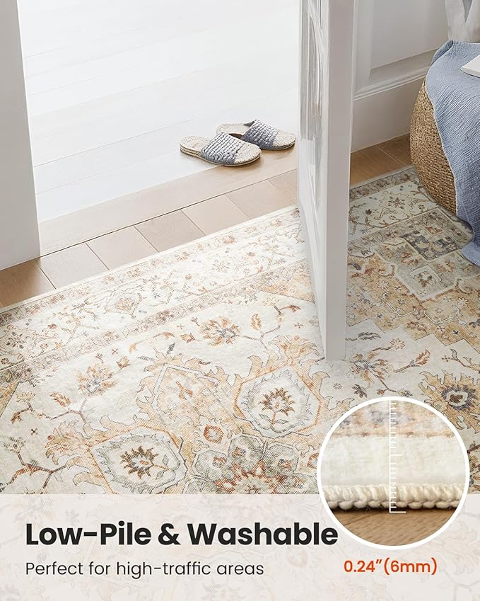 AMADA HOMEFURNISHING 2x5 Washable Runner Rug, Low-Profile Kitchen Rugs with Non-Slip Backing & Durable Edge Binding, Vintage Entryway Runner Rug for Bedroom & Hallway