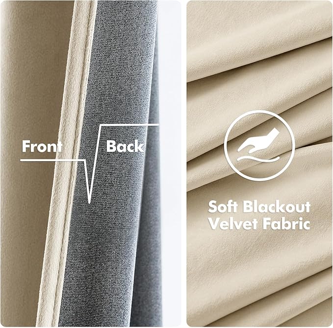 MIULEE Velvet Curtains Beige Elegant Grommet Curtains Thermal Insulated Soundproof Room Darkening Curtains/Drapes for Classical Living Room Bedroom Decor 52 x 84 Inch Set of 2