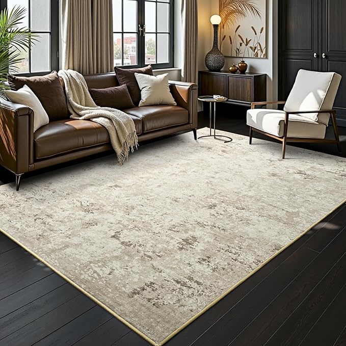 Toneed Abstract Area Rug 5x8 Modern Washable Rug Soft Non Slip Rug Low Pile for Bedroom Living Room Dining Room Beige