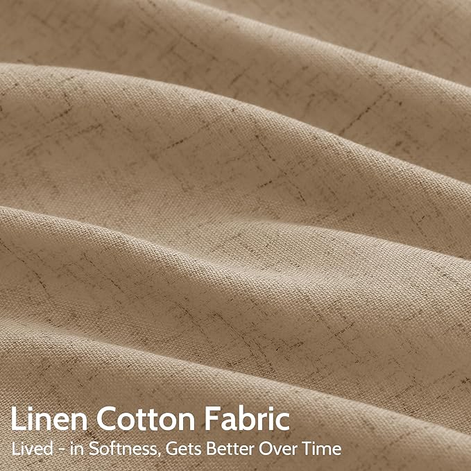 Sand Beige Linen Curtains for Living Room 98 Inches Long Simple Modern Light Filtering Semi Sheer Curtain Back Tab Rustic Farmhouse Luxury Home Decor Drapes for Bedroom Dinner Room 52x98, 2 Panels