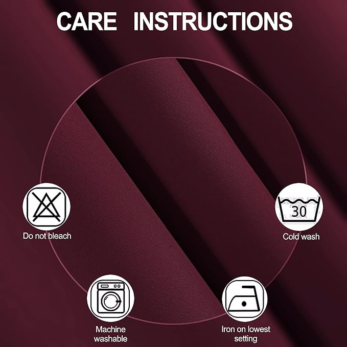 LEMOMO Burgundy Red Blackout Curtains 66 x 63 Inch Length/Set of 2 Curtain Panels/Thermal Insulated Room Darkening Blackout Curtains for Bedroom