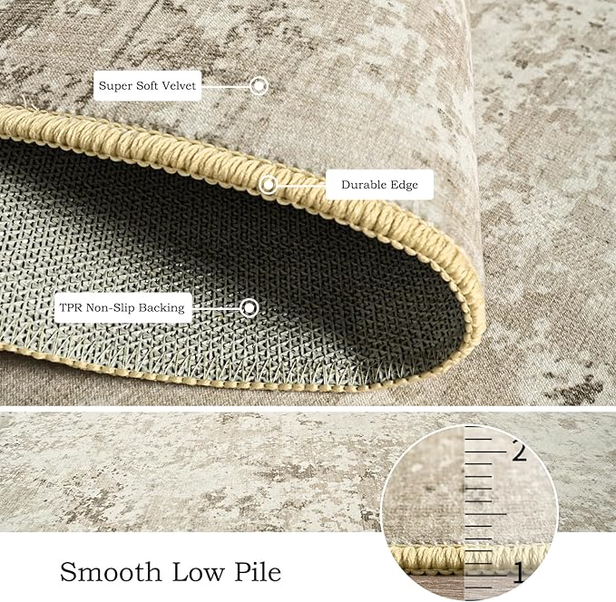 Toneed Abstract Area Rug 5x8 Modern Washable Rug Soft Non Slip Rug Low Pile for Bedroom Living Room Dining Room Beige