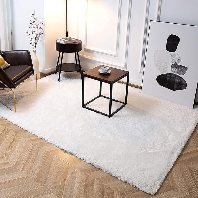 TWINNIS Super Soft Shaggy Rugs Fluffy Carpets 7x10 Feet, Indoor Modern Plush Area Rugs for Living Room Bedroom Kids Room Nursery Home Decor, Upgrade Anti-Skid Fuzzy Rug, Cream White