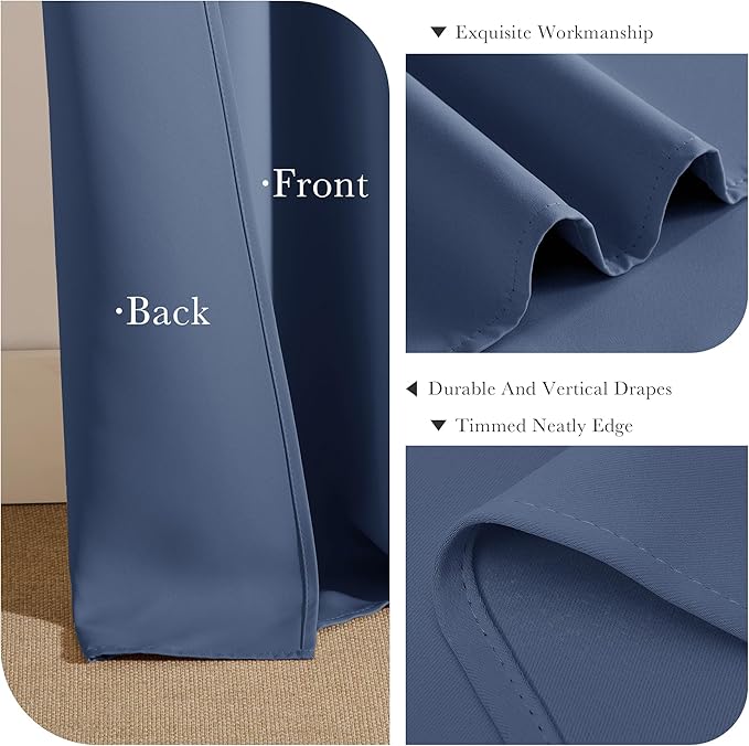 PONY DANCE Window Curtains Drapes - Energy Saving Back Tab/Rod Pocket Room Darkening Thermal Draperies Heavy-Duty for Kitchen, 52 by 54 inch, Blue Haze, 2 Panels