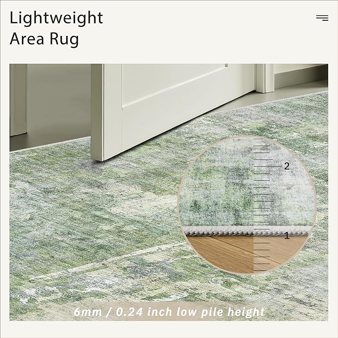 Soalmost Area Rugs 4x6 for Living Room, Vintage Washable Rugs for Dining Room, Kitchen, Non-Slip Area Rug Green Ivory