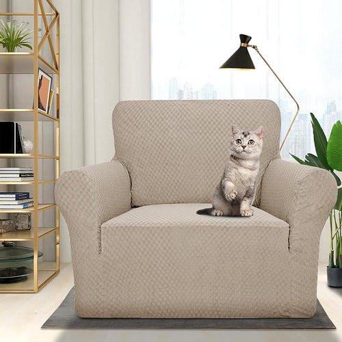 1 Piece Jacquard Chair Slipcovers for Living Room High – Khaki
