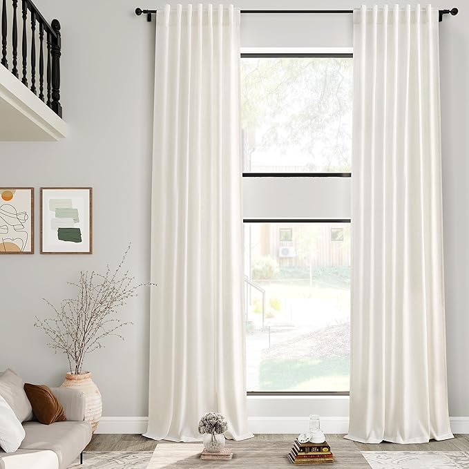 Extra Long Cream Linen Curtains 240 Inch Length 2 Panels for Living Room Back Tab Neutral Drapes Light Filtering Semi Sheer Curtain for Floor to Ceiling Large Window Farmhouse Coastal Decor 52x240