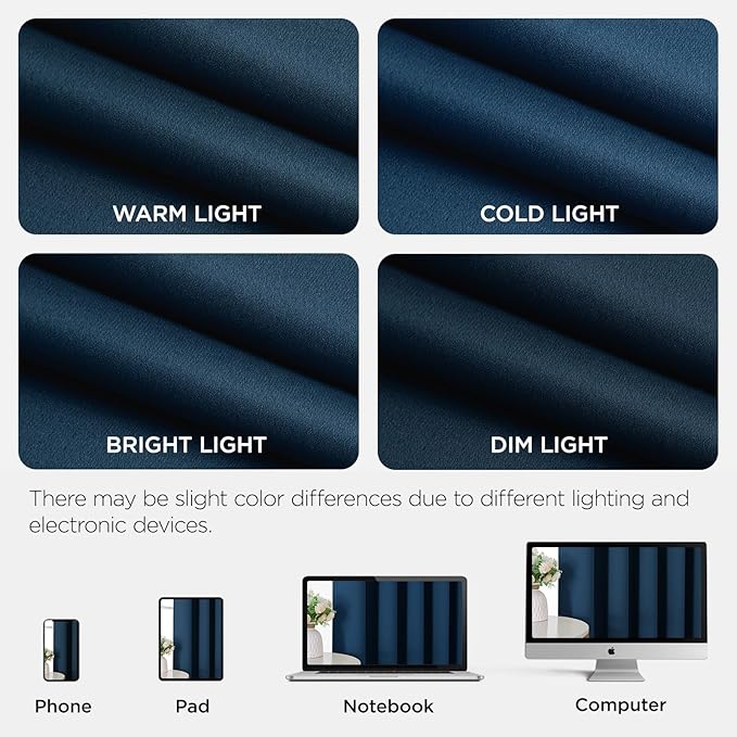 Joydeco Blackout Patio Sliding Door Curtains 108 Inches Long, Grommet Privacy Room Divider Curtains, Extra Wide Thermal Blackout Drapes for Bedroom Living Room (Navy Blue, 80Wx108L, 1 Panel)