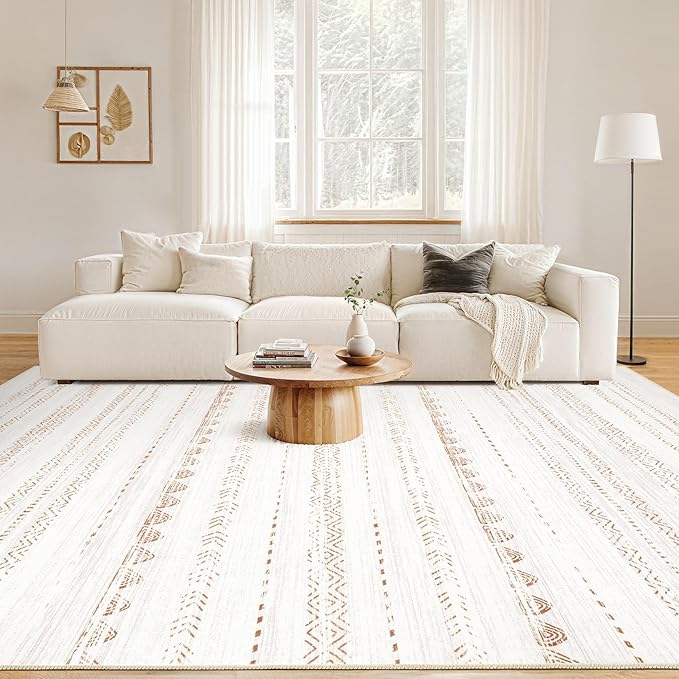 Nakagishi 6x9 Area Rugs Living Room: Washable Boho Large Neutral Soft Farmhouse Rug Stain Resistant Modern Indoor Floor Non-Slip Carpet for Bedroom Nursery Kids Playroom Office Dining Room Dorm- Brown