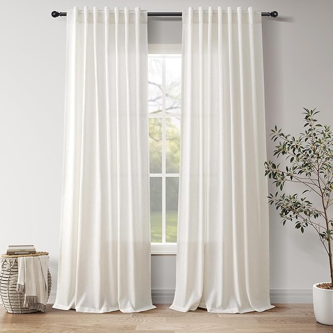 Nanspring Natural Linen Curtains for Living Room 94 Inches Long Rustic Farmhouse Decor Light Filtering Semi Sheer Curtain Back Tab and Rod Pocket Luxury Drapes for Bedroom Office 52x94, 2 Panels