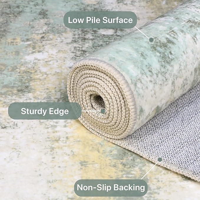 BEIMO Area Rugs 10x14 for Living Room Bedroom, Modern Abstract Machine Washable Large Light Green Rug Soft Rug, Low Pile Floor Carpet with Non Slip Backing for Dining Room
