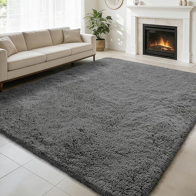 6x9 Fluffy Area Rug for Living Room,Shag Area Rugs for Bedroom,Deep Grey Soft Fuzzy Rug Non-Shedding Indoor Plush Carpet for Kids Bedroom Nursery Dorm Home Decor
