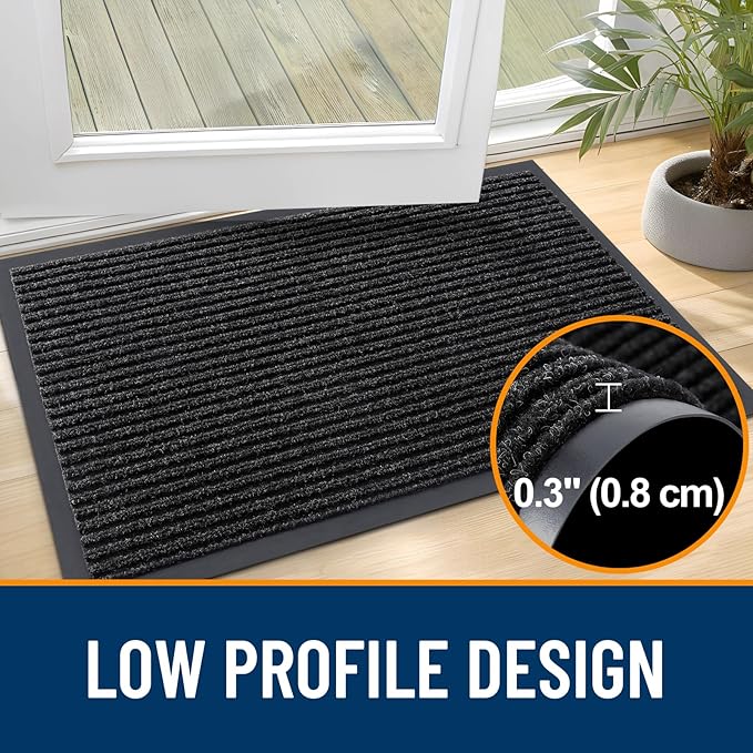 OLANLY Front Door Mat Indoor Outdoor Entrance, 2-Pack 33 x 21 Inch, Waterproof Heavy Duty Doormat, Fade Resistant, Low Profile, Easy Clean Patio Porch Welcome Floor Mats for Entry, Off-Black