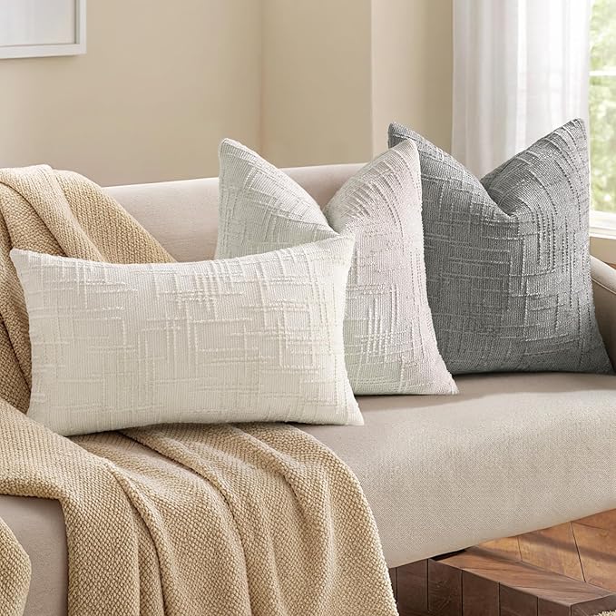 decorUhome Neutral Grey Chenille Throw Pillow Covers 18x18 Set of 2 Textured Soft Cozy Slubby Couch Pillow Covers Modern Farmhouse Boho Decorative Pillow Cases for Bed Sofa Living Room