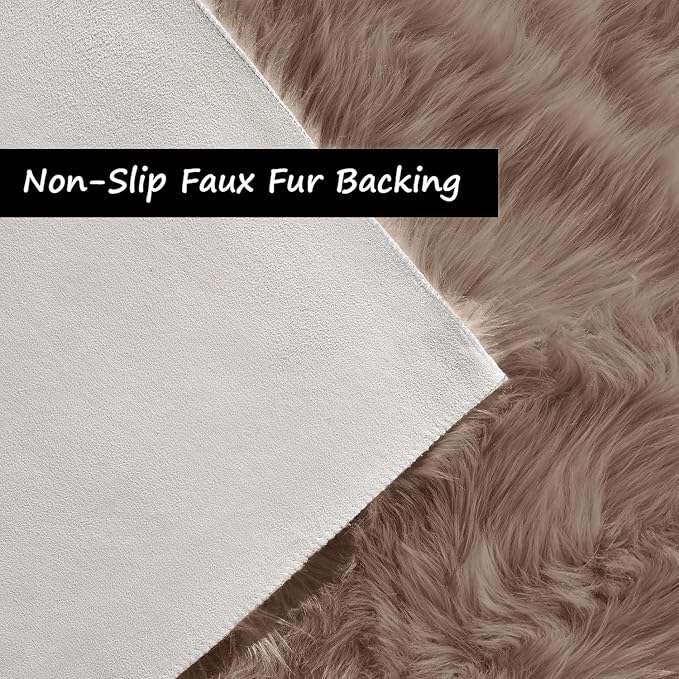 Goolela Faux Sheepskin Fur Runner Rug Light Brown Beige Fluffy Bedside Rug for Bedroom 2x6 Furry Fuzzy Rug Runner Washable Playroom Office Sheepskin
