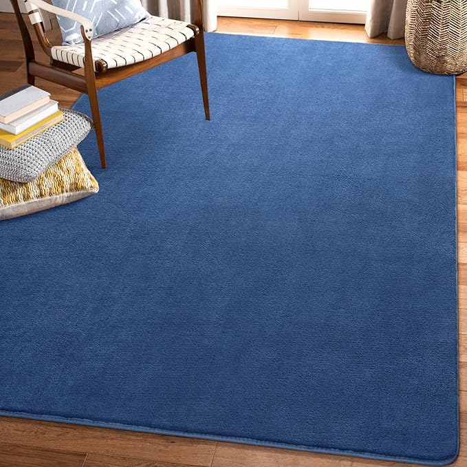Amearea 5x5 Square Area Rugs for Bedroom Living Room, Modern Blue Thickened Memory Foam Rug, Fluffy Indoor Washable Rugs Non Slip Minimalist Carpet for Kids Boys Girls Dorm Nursery Room Decor