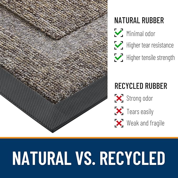 OLANLY Front Door Mat Indoor Outdoor Entrance, Waterproof All-Season, All-Weather Doormat, Sturdy Natural Rubber, Low Profile, Easy Clean Patio Porch Entryway Mat, 47x23, Khaki and White