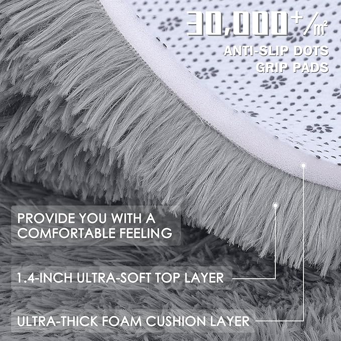 OLANLY 3x6 Machine Washable Runner Rugs for Hallway, Soft Fluffy Shaggy Bedside Rugs for Bedroom, Living Room, Indoor Floor Carpet for Kids Girls and Boys, Nursery Rooms, Home Decor, Light Grey