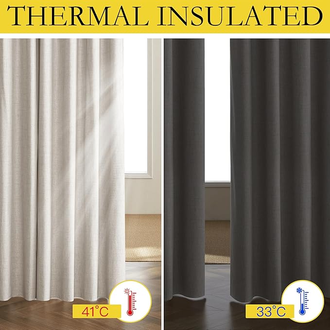 NICETOWN Brich Vintage Open Linen Weave Flax Thermal Curtains, 100% Blackout Curtains 48" Long for Dining Room, Soundproof Window Treatment Drapes for Hall Room, 52" Wide Per Panel, Set of 2