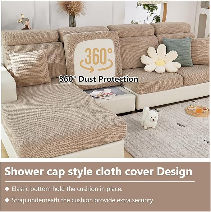 Couch Cushion Covers for Sofa Couch Covers Wear-Resistant Universal Sofa Cover Washable Stretch for Sectional Slipcovers (Texture-Light Coffee,Large Single Seat Cover)