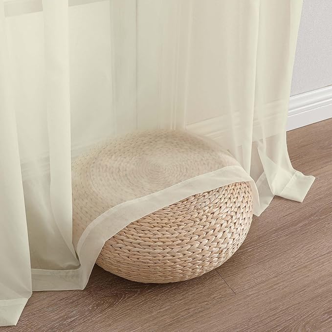 OWENIE Sheer Cream Curtains, Sheer Curtains 63 inch Length 2 Panels Set, Rod Pocket Voile Fimly Sheer Drapes for Living Room Bedroom, 2pcs, Cream, Each 59" W x 63" L
