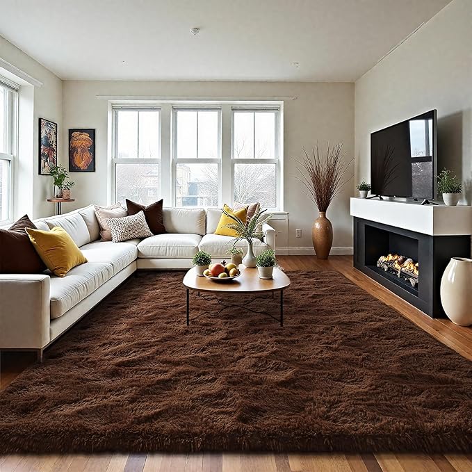 LOCHAS Ultra Soft Indoor Modern Area Rugs Fluffy Living Room Carpets for Children Bedroom Home Decor Nursery Rug 4x6 Feet, Brown