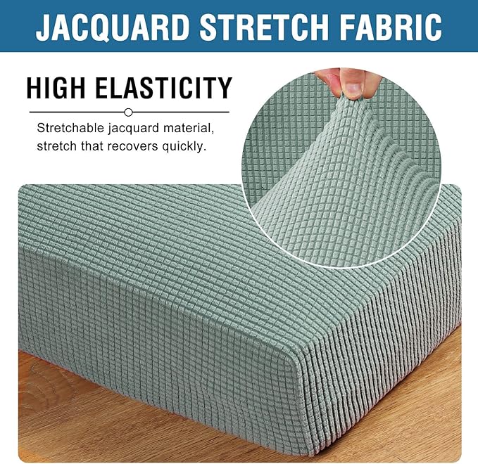 H.VERSAILTEX Super Stretch Individual Seat Cushion Covers Sofa Covers Couch Sets Slipcover Thick Jacquard Textured Twill Fabric (2 Piece Large Sofa Cushion Covers, Sage)