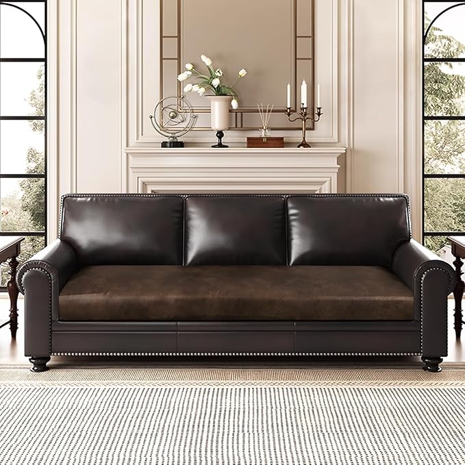 Leather Look Couch Cushion Covers Sofa Seat Slipcovers Sets Couches Furniture Protector for Sectional Armchair Loveseat Pets Kids Stretch (1 Cushion XL Sofa, Brown)