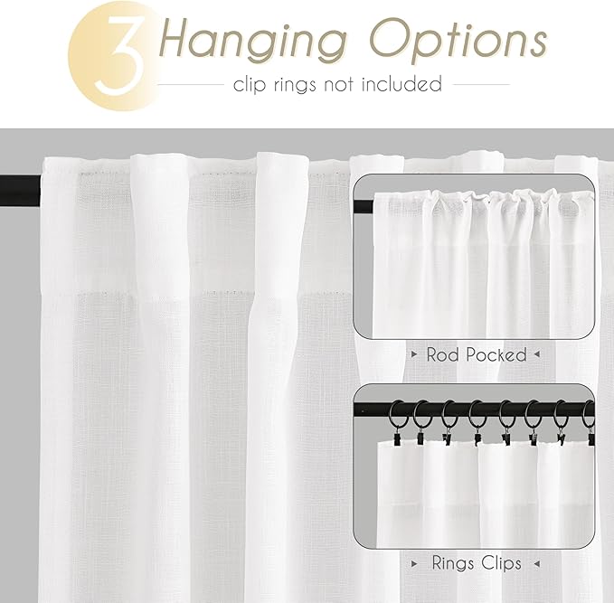 Extra Long White Curtain 108 inches Long 2 Panels Set Back Tab Light Filtering Cotton Textured Curtain Modern Farmhouse Coastal Decor Off White Linen Drapes 108 inch Length for Large Window 9 FT Tall
