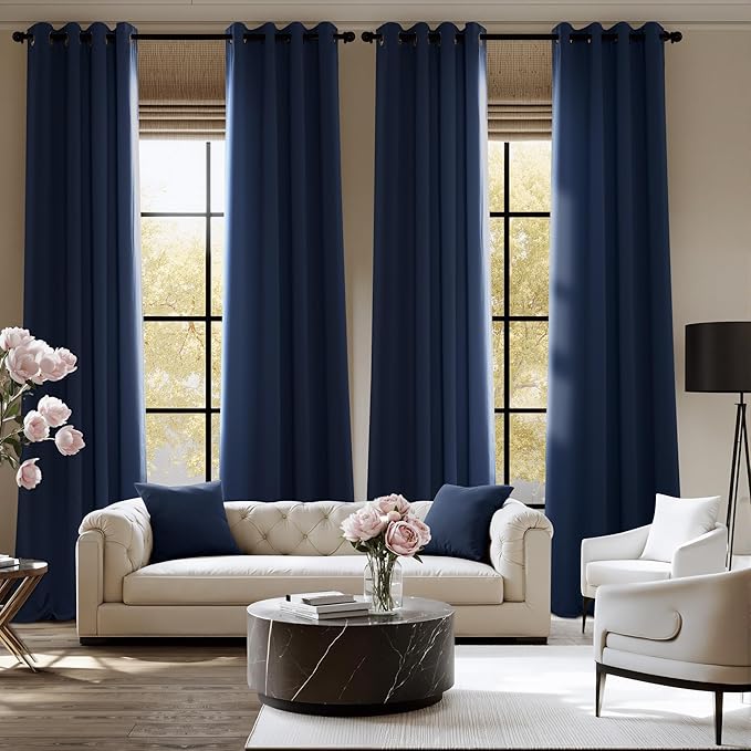 NICETOWN Room Darkening Draperies Curtains Panels, 2 Panels Navy Blue W52 x L90