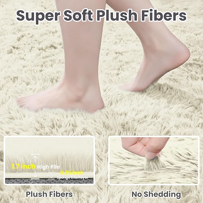 5x8 Area Rugs for Living Room: Soft Fluffy Shag Cream White Rugs for Bedroom, Non Slip Large Fuzzy Plush Rug Indoor Floor Carpet for Nursery Kids Boys Girls Room, Dorms, Playroom, Modern Home Decor