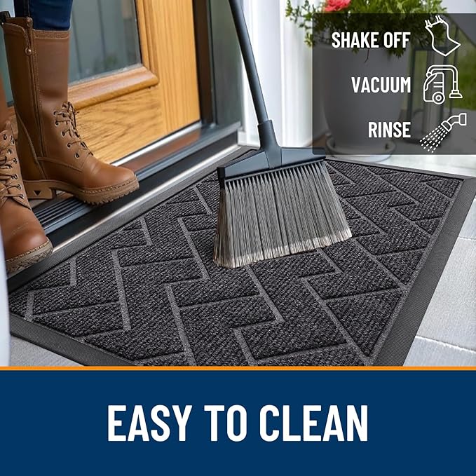 OLANLY Front Door Mat Indoor Outdoor Entrance, Waterproof All-Season, All-Weather Doormat, Sturdy Natural Rubber, Low Profile, Easy Clean Patio Porch Entryway Mat, Herringbone Brick (Grey, 47x23)