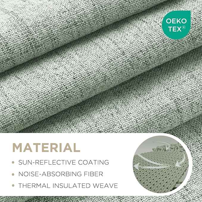Joydeco Blackout Curtains for Bedroom - 100% Light Blocking 2 Panels Sage Green Drapes 37"W x 108"L, Thermal Insulated Room Darkening Curtains, Linen Textured for Living Room, Rod Pocket & Back Tabs