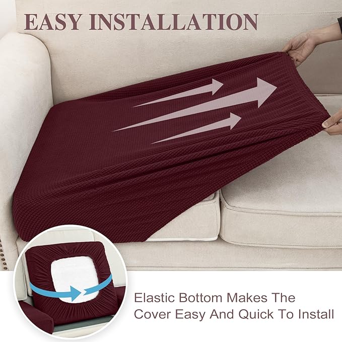 Couch Cushion Covers Seat Cushion Cover Stretch Couch Cover Separate Sectional Sofa Slipcovers Furniture Protector(3 Pieces for Seat or Sofa Backrest, Burgundy)