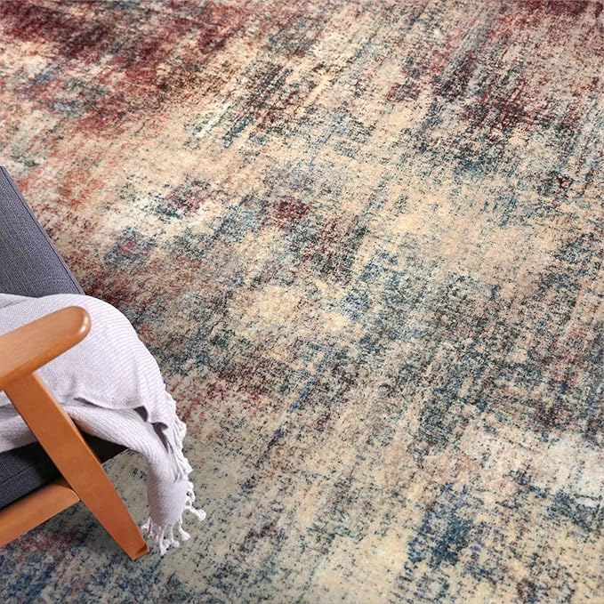 IOHOUZE Abstract Runner Rug 3x12 Ft Washable Runners for Hallways, Non Slip Kitchen Runner Printed Faux Wool Entryway Runner Indoor, Modern Abstract Floor Carpet for Hall Kitchen, Red/Multi