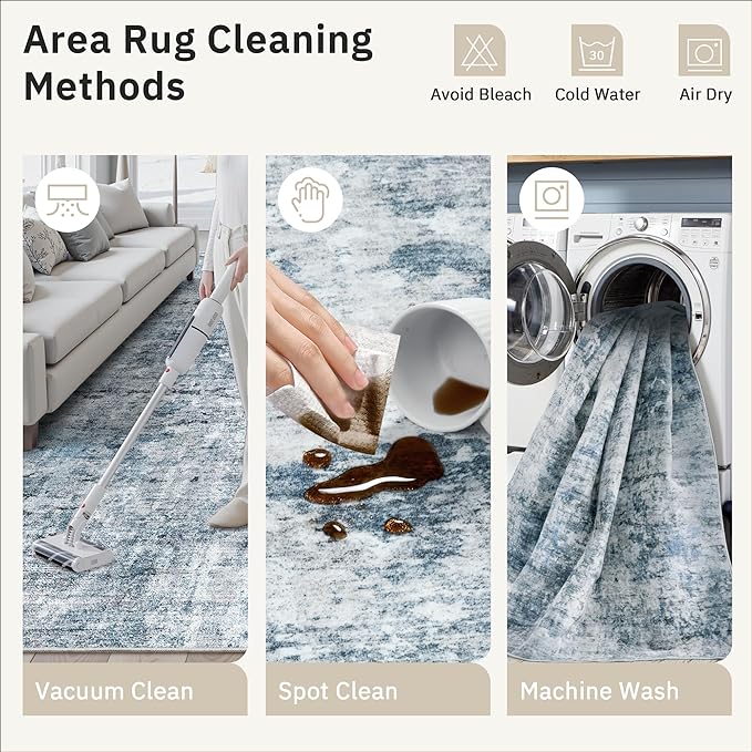 Runner Rug 2'x6' Abstract Washable Non-Slip Runner Rugs for Kitchen Bathroom Laundry Room Blue Vintage Floor Carpet Runners for Hallway Entryway