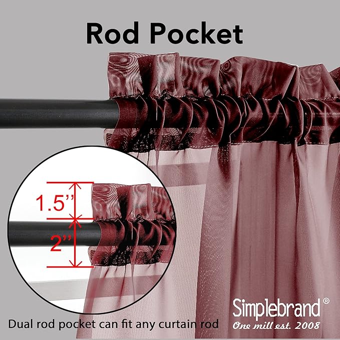 Simplebrand Red Sheer Curtains 84 Inches Long, Light Filtering Rod Pocket Solid Color Window Sheer Curtain Panels, Elegant Curtains & Drapes for Living Room, Bedroom 2 Panels (Burgundy, 42" W x 84" L)